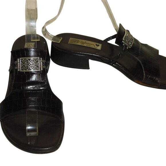 Brighton Made In Italy Mavis Slide Sandal in Brown Crocodile Size 8.5M - Picture 1 of 9
